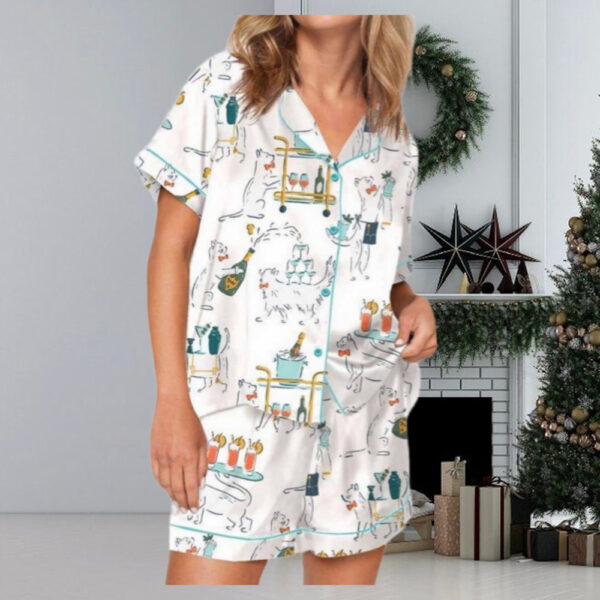 Cocktail Cats Satin Pajama Set