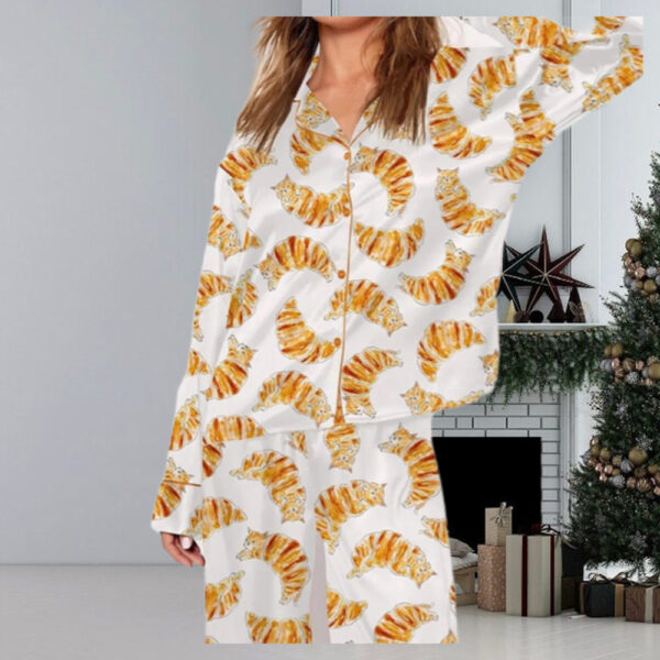 Cute Croissant Cats Christmas Pajamas, Croissant Cats Pajamas Set