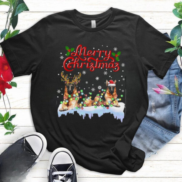 German Shepherd Christmas Lights Funny Dog Matching Family German Shepherd T Shirt