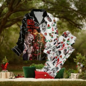 Terrifier Art’s Rasing Hell Merry Christmas Button Down Pajamas Set