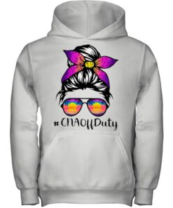 Beach Summer Sunglasses Messy Bun Mom CNA Off Duty shirt