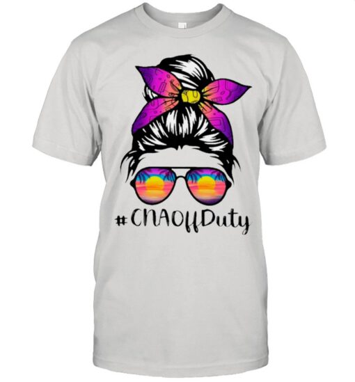 Beach Summer Sunglasses Messy Bun Mom CNA Off Duty shirt