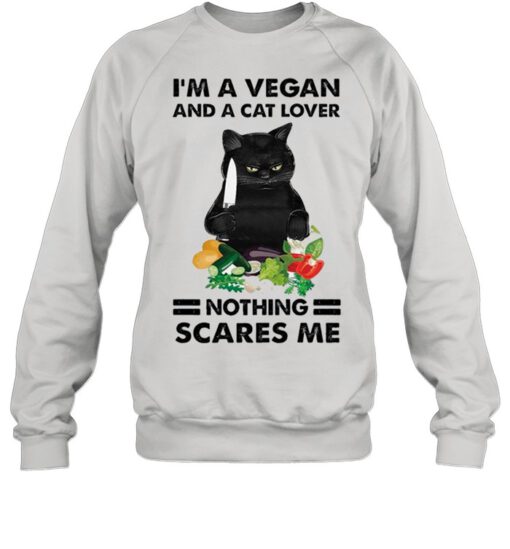 Black Cat Im A Vegan And A Cat Lover Nothing Scares Me shirt 3
