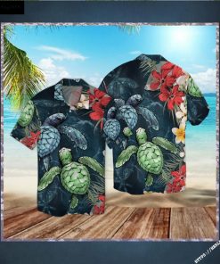 Sea Turtle Floral Hawaiian Shirt - Short