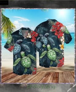 Sea Turtle Floral Hawaiian Shirt - Short