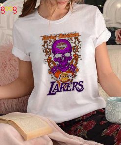 Skull mashup Harley Davidson and Los Angeles Lakers shirt