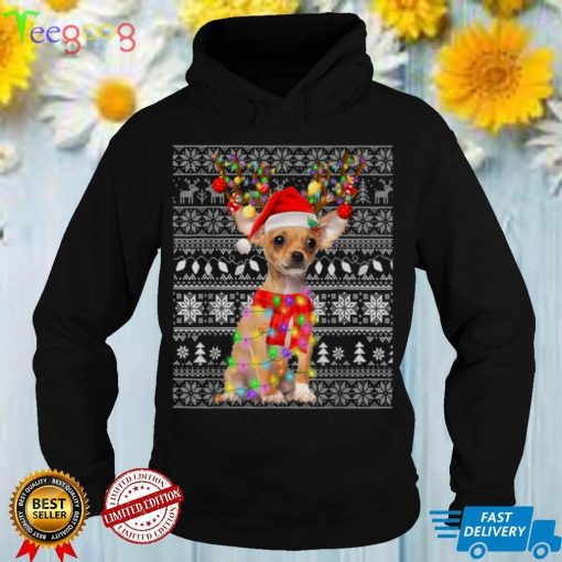 Chihuahua Ugly Christmas Reindeer Lights Funny For Dog Lover T Shirt