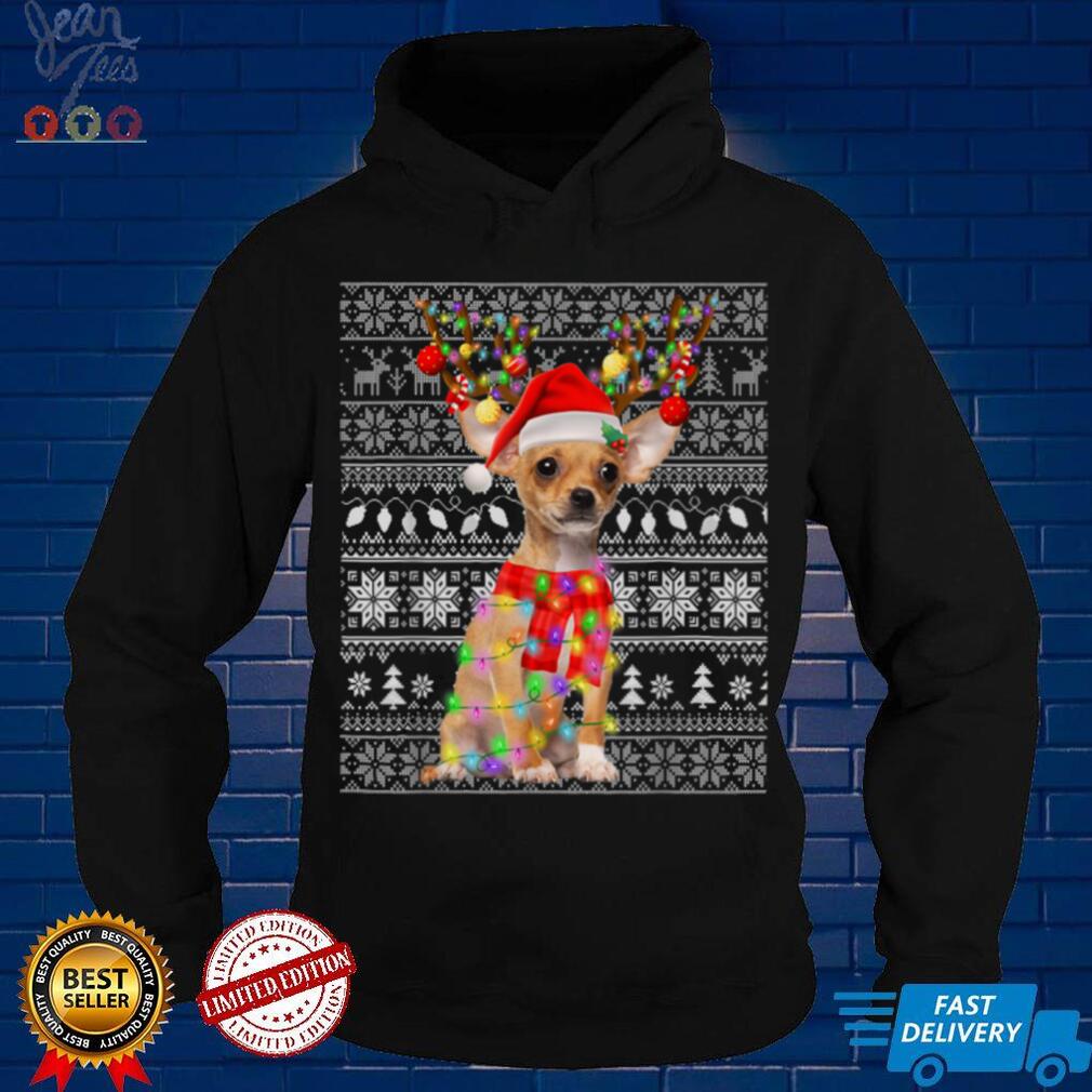 Chihuahua Ugly Christmas Reindeer Lights Funny For Dog Lover T Shirt