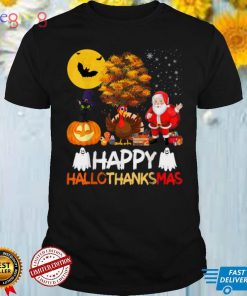 Happy Hallothanksmas Halloween Thanksgiving Xmas Cute Cat T Shirt