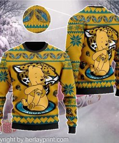 Jacksonville Jaguars NFL American Football Team Logo Cute Winnie The Pooh Bear 3D Ugly Christmas Sweater Shirt For Men And Women On Xmas Days