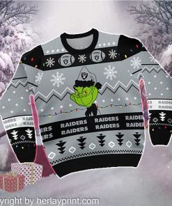 Las Vegas Raiders American NFL Football Team Logo Cute Grinch 3D Men And Women Ugly Sweater Shirt For Sport Lovers On Christmas Days