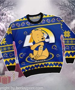 Los Angeles Rams NFL American Football Team Logo Cute Winnie The Pooh Bear 3D Ugly Christmas Sweater Shirt For Men And Women On Xmas