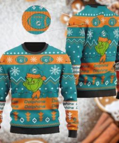 Miami Dolphins American NFL Football Team Logo Cute Grinch 3D Men And Women Ugly Sweater Shirt For Sport Lovers On Christmas