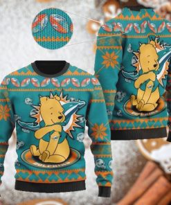 Miami Dolphins NFL American Football Team Logo Cute Winnie The Pooh Bear 3D Ugly Christmas Sweater Shirt For Men And Women On Xmas Days2