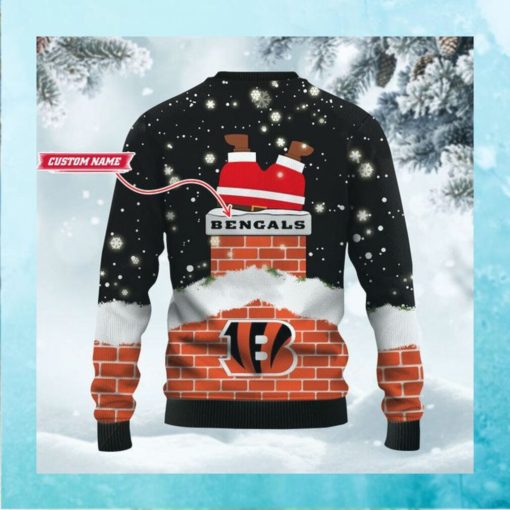 Cincinnati Bengals NFL Football Team Logo Symbol Santa Claus Custom Name Personalized 3D Ugly Christmas Sweater Shirt For Men And Women On Xmas Days