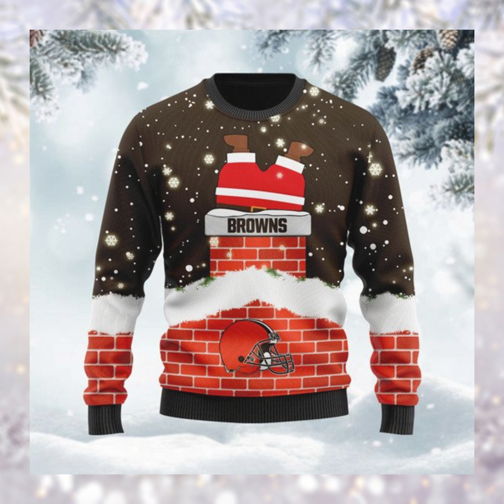 Cleveland Browns NFL Football Team Logo Symbol Santa Claus Custom Name Personalized 3D Ugly Christmas Sweater Shirt For Men And Women On Xmas Days
