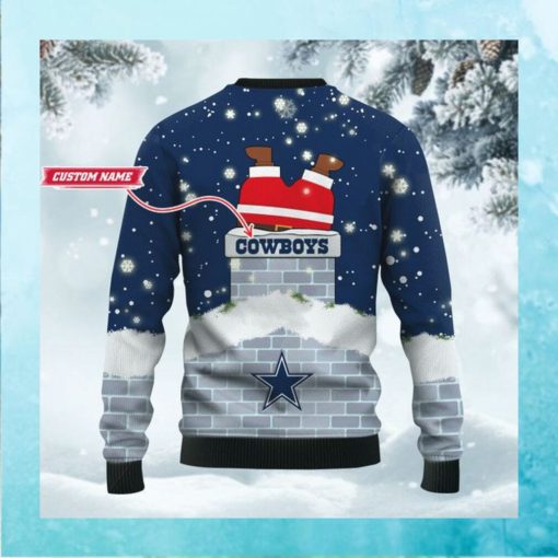 Dallas Cowboys NFL Football Team Logo Symbol Santa Claus Custom Name Personalized 3D Ugly Christmas Sweater Shirt For Men And Women On Xmas Days