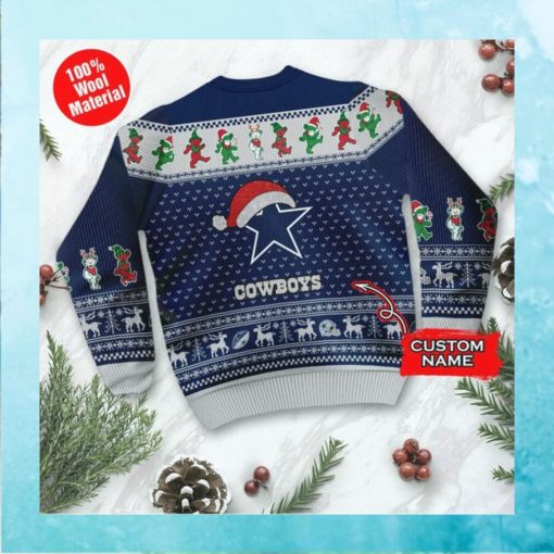 Dallas Cowboys Grateful Dead SKull And Bears Custom Name Ugly Sweater NFL Football Christmas Shirt