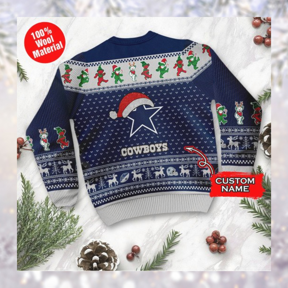 Dallas Cowboys Grateful Dead SKull And Bears Custom Name Ugly Sweater NFL Football Christmas Shirt