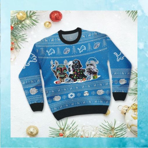 Detroit LionsI Star Wars Ugly Christmas Sweater Sweatshirt Holiday Party 2021 Plus Size For Men Women Darth Vader Boba Fett Stormtrooper