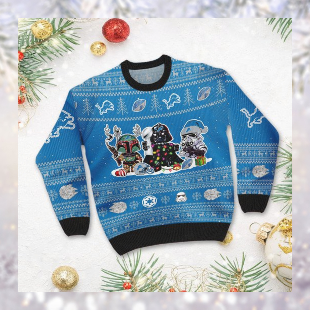 Detroit LionsI Star Wars Ugly Christmas Sweater Sweatshirt Holiday Party 2021 Plus Size For Men Women Darth Vader Boba Fett Stormtrooper