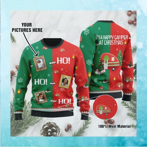 I'm A Happy Camper At Christmas Ho Ho Ho Custom Pictures Ugly Sweater for Campers On Christmas Days