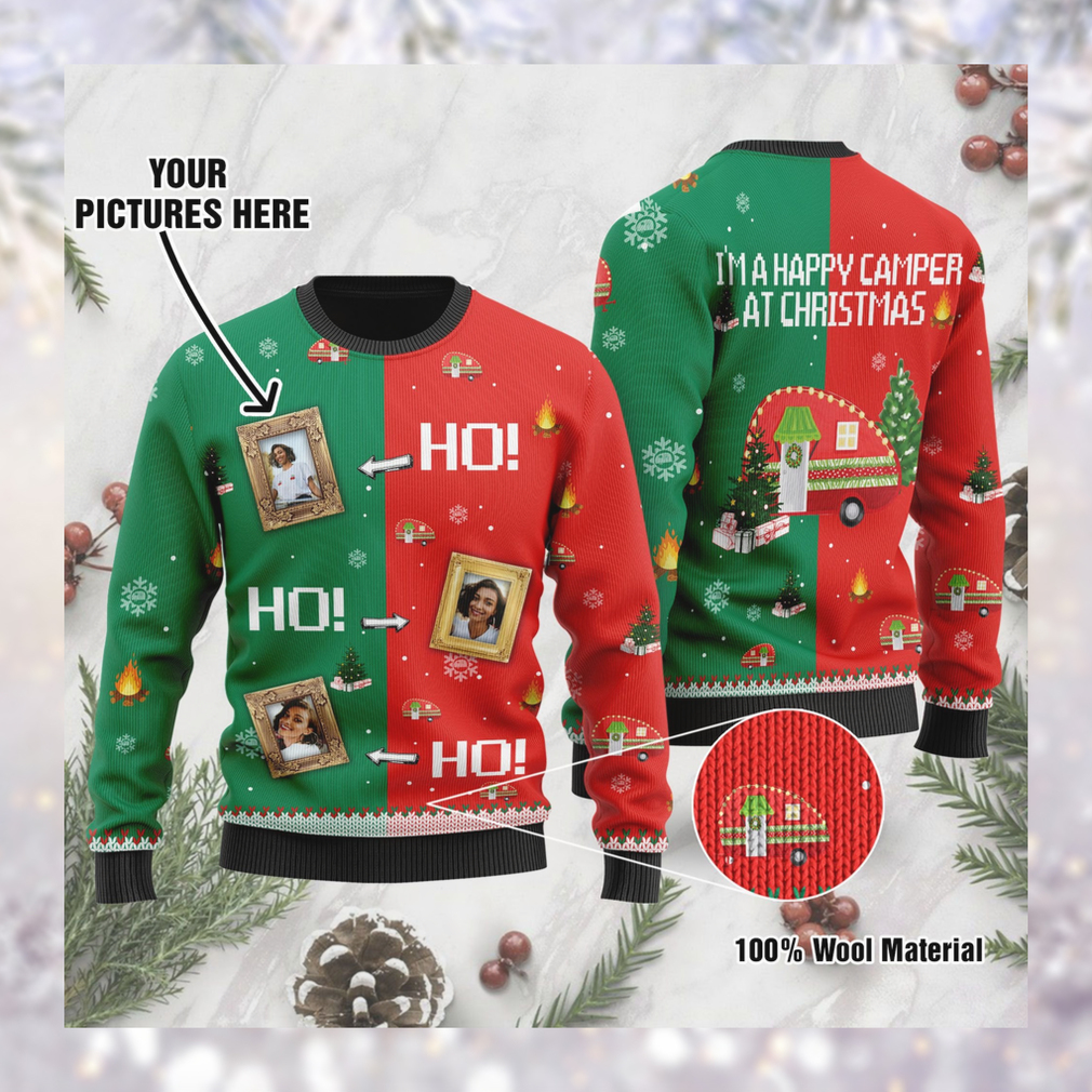 I'm A Happy Camper At Christmas Ho Ho Ho Custom Pictures Ugly Sweater for Campers On Christmas Days