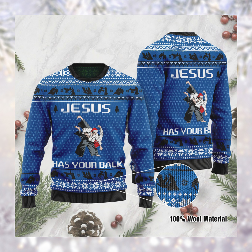 Jesus Has Your Back Aikido Jesus Ugly Christmas Sweater For Jesus And Aikido Lovers On Christmas Days