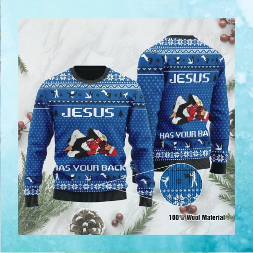 Jesus Has Your Back Jiu Jitsu Christmas Ugly Sweater For Jesus And Jiu Jitsu Lovers On Christmas Days