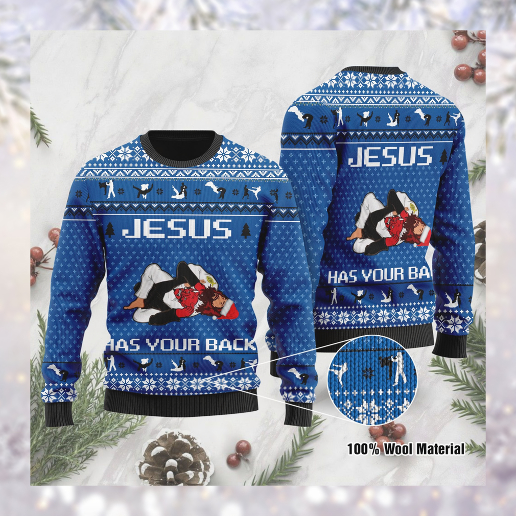 Jesus Has Your Back Jiu Jitsu Christmas Ugly Sweater For Jesus And Jiu Jitsu Lovers On Christmas Days