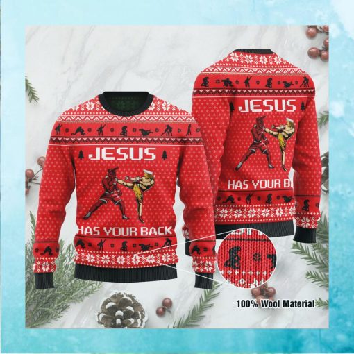 Jesus Has Your Back Mixed Martial Arts Jesus Ugly Christmas Sweater For Jesus And Mixed Martial Arts Lovers On Christmas Days