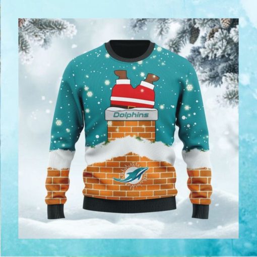 Miami Dolphins NFL Football Team Logo Symbol Santa Claus Custom Name Personalized 3D Ugly Christmas Sweater Shirt For Men And Women On Xmas Days