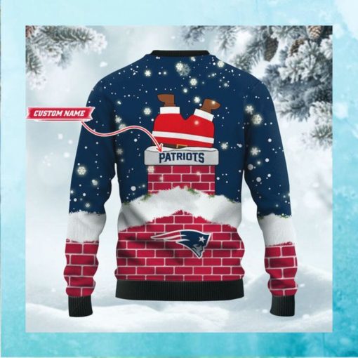 New England Patriots NFL Football Team Logo Symbol Santa Claus Custom Name Personalized 3D Ugly Christmas Sweater Shirt For Men And Women On Xmas Days