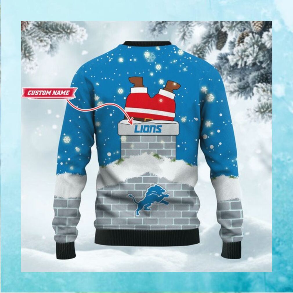 Detroit Lions NFL Football Team Logo Symbol Santa Claus Custom Name Personalized 3D Ugly Christmas Sweater Shirt For Men And Women On Xmas Days