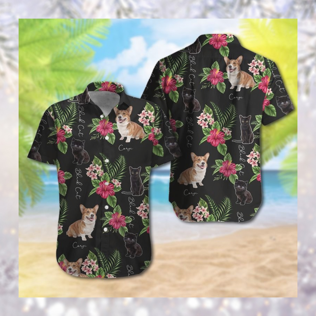 Corgi Black cat Hawaiian Shirt