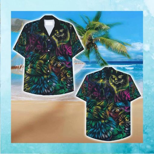 Northern Lights Cat Hawaiian Shirt