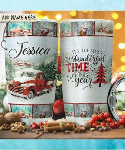 Red Truck Wonderful Time Christmas Personalized Tumbler