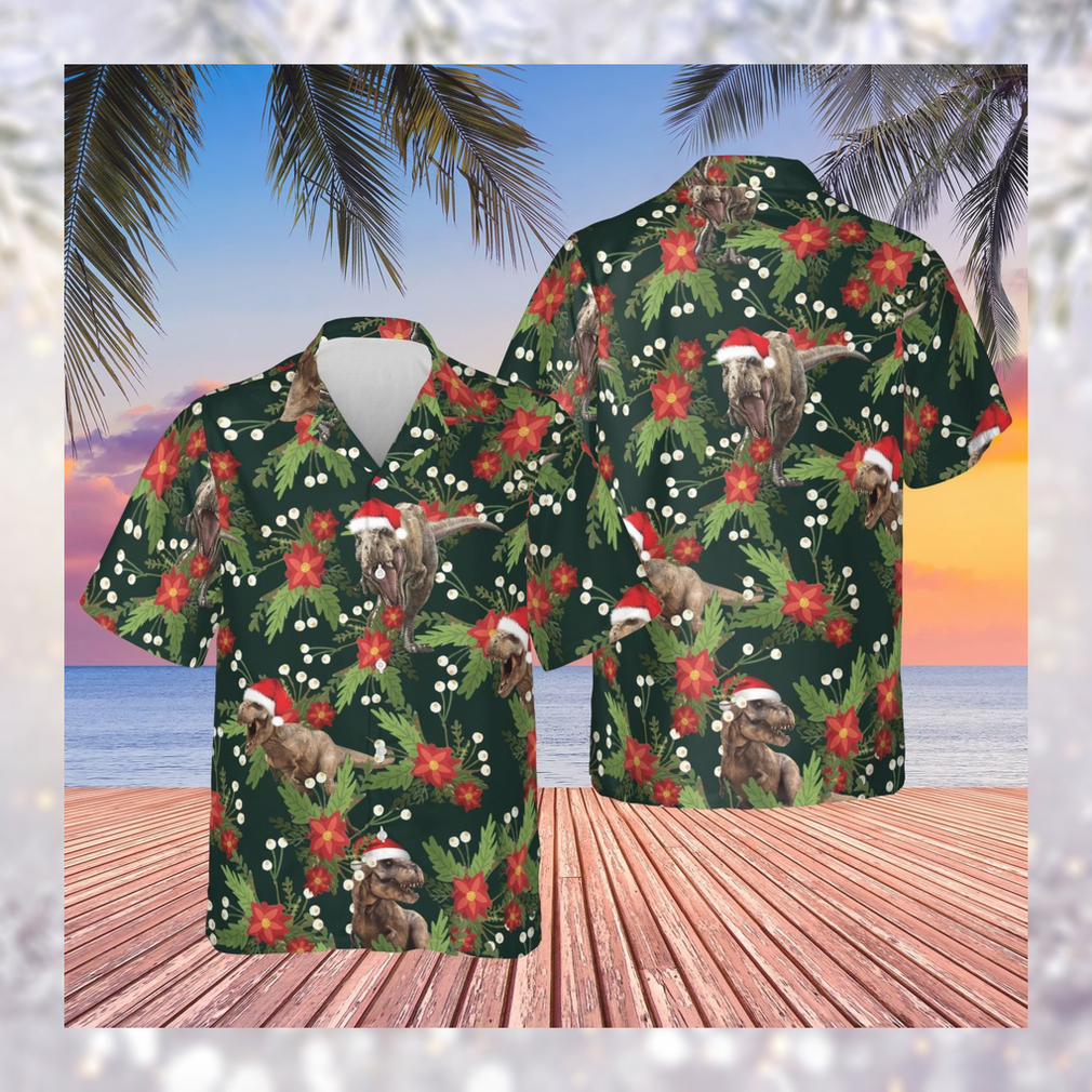 T Rex Flowers Christmas Hawaiian Shirt Cute Summer Shirt Christmas Presents For GuysZ