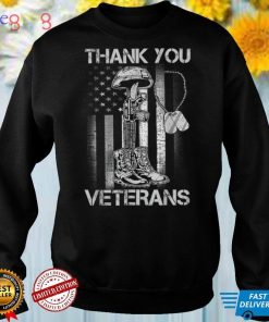 Thank you Veterans Proud Veteran Combat Boots US Flag T Shirt