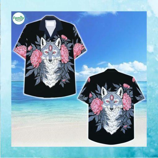 Wolf and Flower Hawaiian Shirt