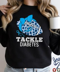 Women Tackle Diabetes Awareness Blue Ribbon Football T Shirt tee