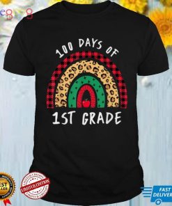 100 Days Of 1st Grade Rainbow Leopard Buffalo Plaid Teacher T Shirt