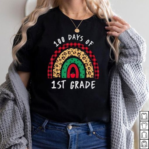 100 Days Of 1st Grade Rainbow Leopard Buffalo Plaid Teacher T Shirt