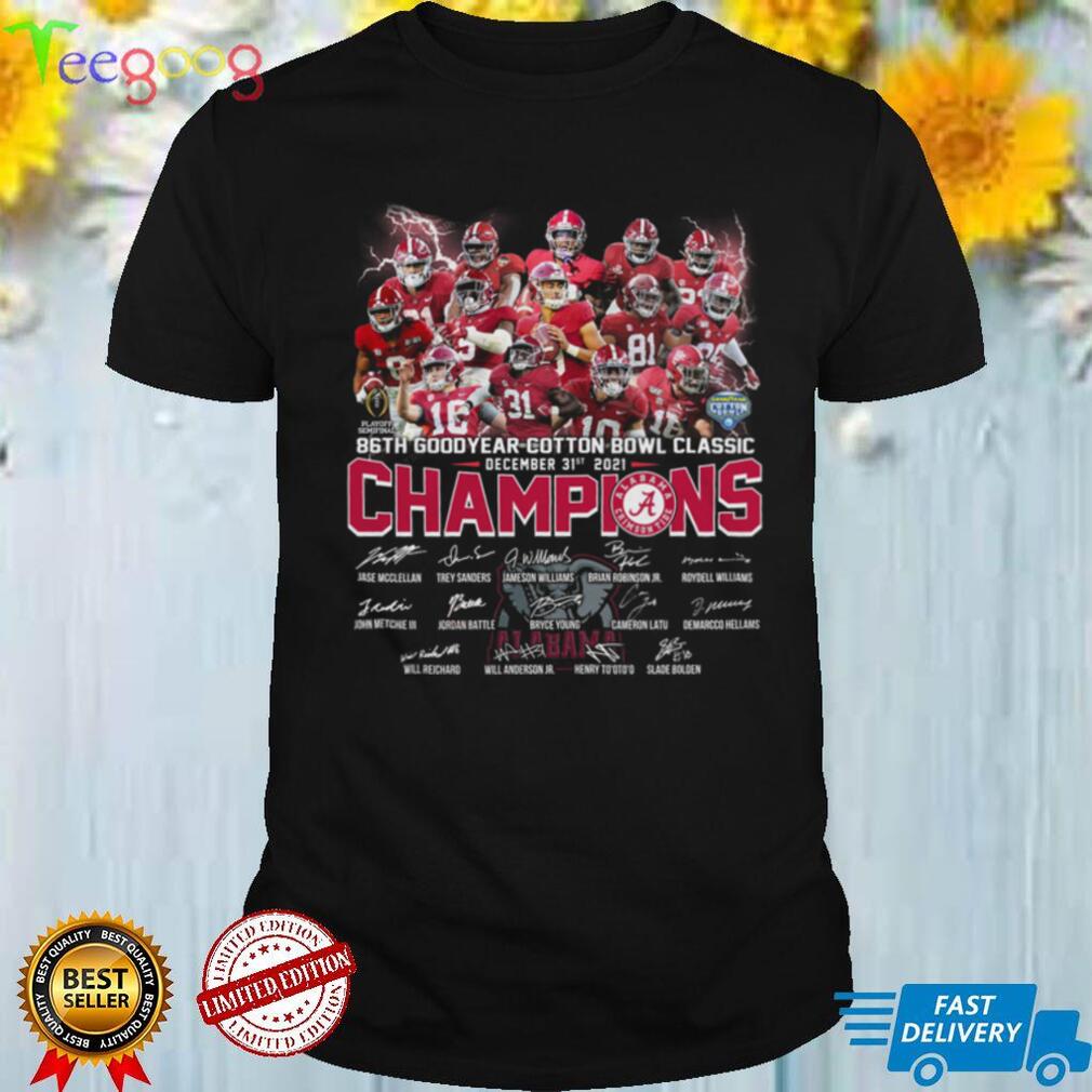 Alabama Crimson Tide 2021 2022 NCAA 86th Goodyear Cotton Bowl Classic Championship Signatures American Football Special Gift Two Sided Graphic Unisex T Shirt