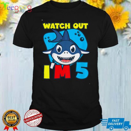 Kids Watch Out I'm 5 Shark Sea Animal 5th Birthday Party Gift T Shirt