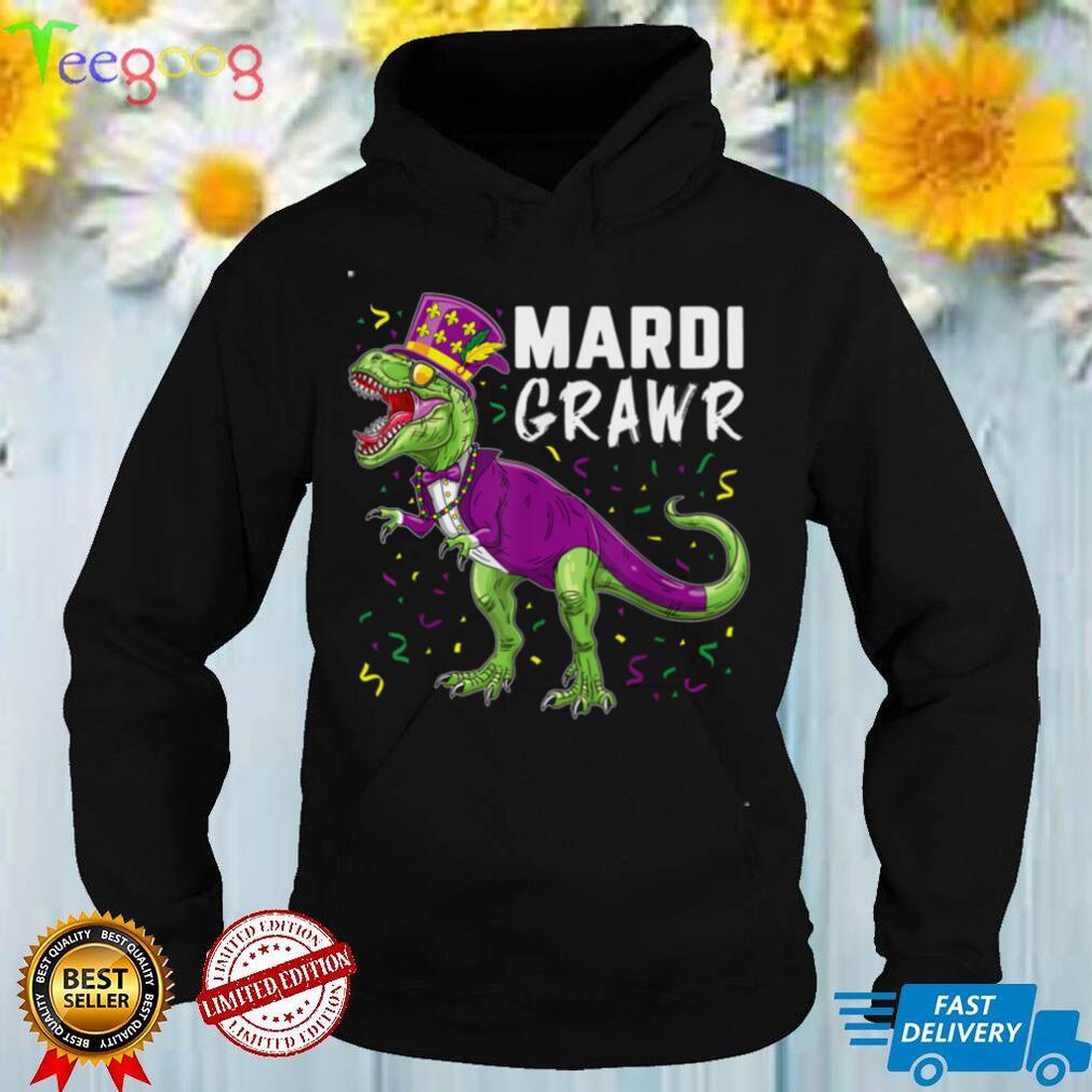 Mardi Grawr T Rex Dinosaur Mardi Gras Bead Costume Kids T Shirt