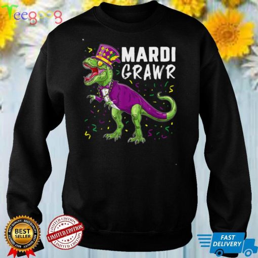 Mardi Grawr T Rex Dinosaur Mardi Gras Bead Costume Kids T Shirt