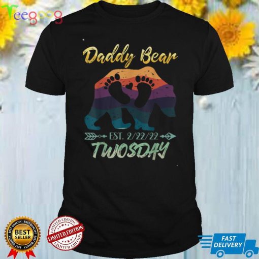 Mens Twosday Daddy Papa Bear New Baby Girl Boy Announcement T Shirt