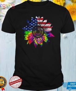 Tie Dye American Flag Sunflower T Shirt