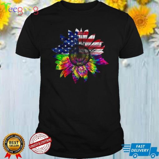 Tie Dye American Flag Sunflower T Shirt